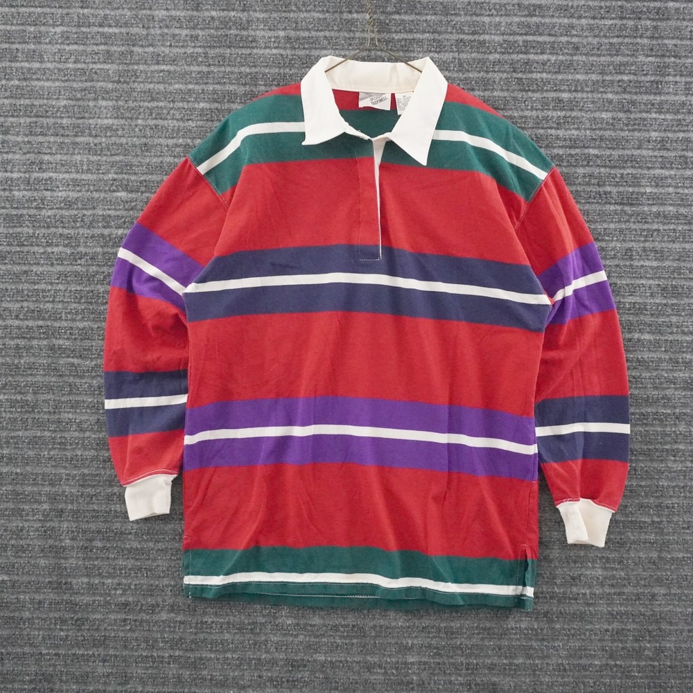 Vintage Jason Maxwell Rugby Shirt Women Medium Red Striped Long Sleeve